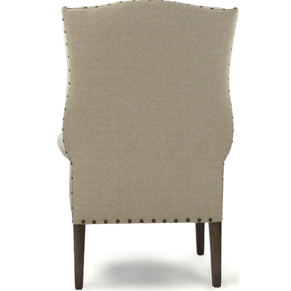 Wing Back Chair by Zentique in antique natural linen and hardwood maple. Made from hardwood maple in a traditional style.