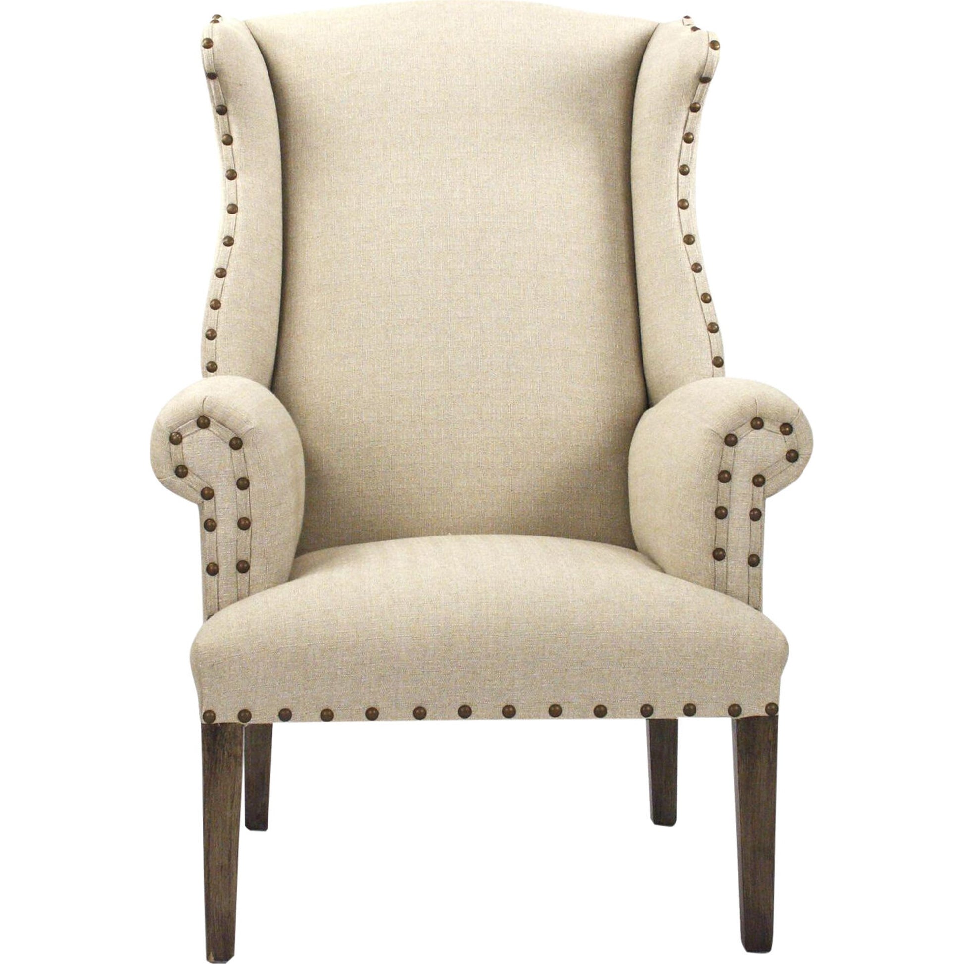 Wing Back Chair by Zentique in antique natural linen and hardwood maple. Made from hardwood maple in a traditional style.