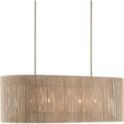 Mereworth Chandelier by Currey and Company in natural rope, beige. Made from wrought iron, abaca rope in a coastal style.