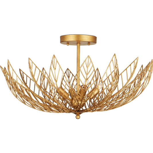 Leaflace Semi-Flush Mount by Currey and Company in contemporary gold leaf, contemporary gold. Made from wrought iron in a modern style.