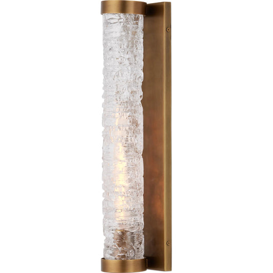 Busby Bath Wall Sconce by Currey and Company in clear, brushed brass. Made from glass, metal in a unique style.