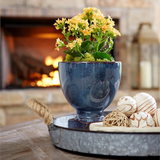 Big Sky Planter by Cyan Design in blue glaze. Made from terracotta in a transitional style.