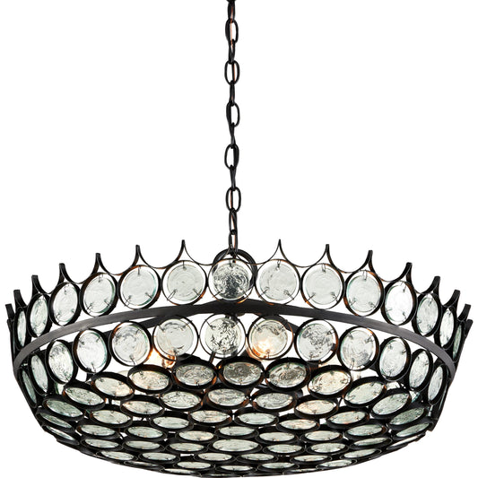 Augustus Chandelier by Currey and Company. Made from wrought iron, recycled glass in a transitional style.