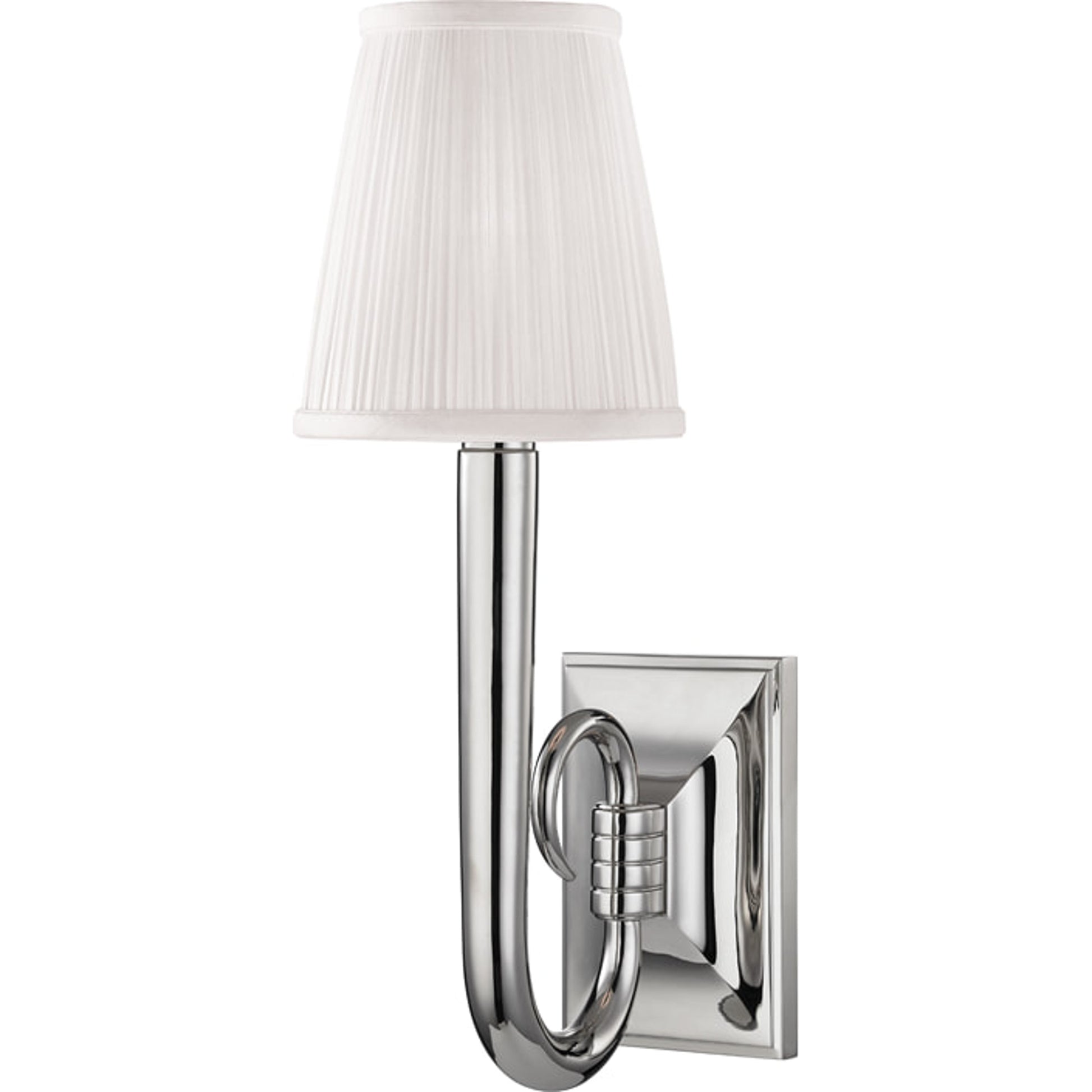 Douglas Wall Sconce by Hudson Valley in polished nickel. Made from brass in a transitional style.