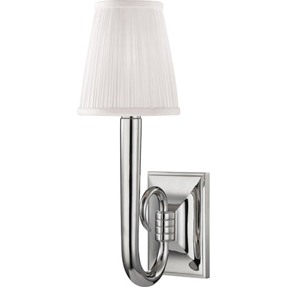 Douglas Wall Sconce by Hudson Valley in polished nickel. Made from brass in a transitional style.