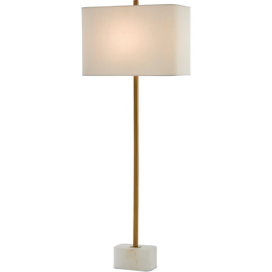 Felix Table Lamp by Currey and Company in natural, antique brass. Made from alabaster, metal in a modern style.