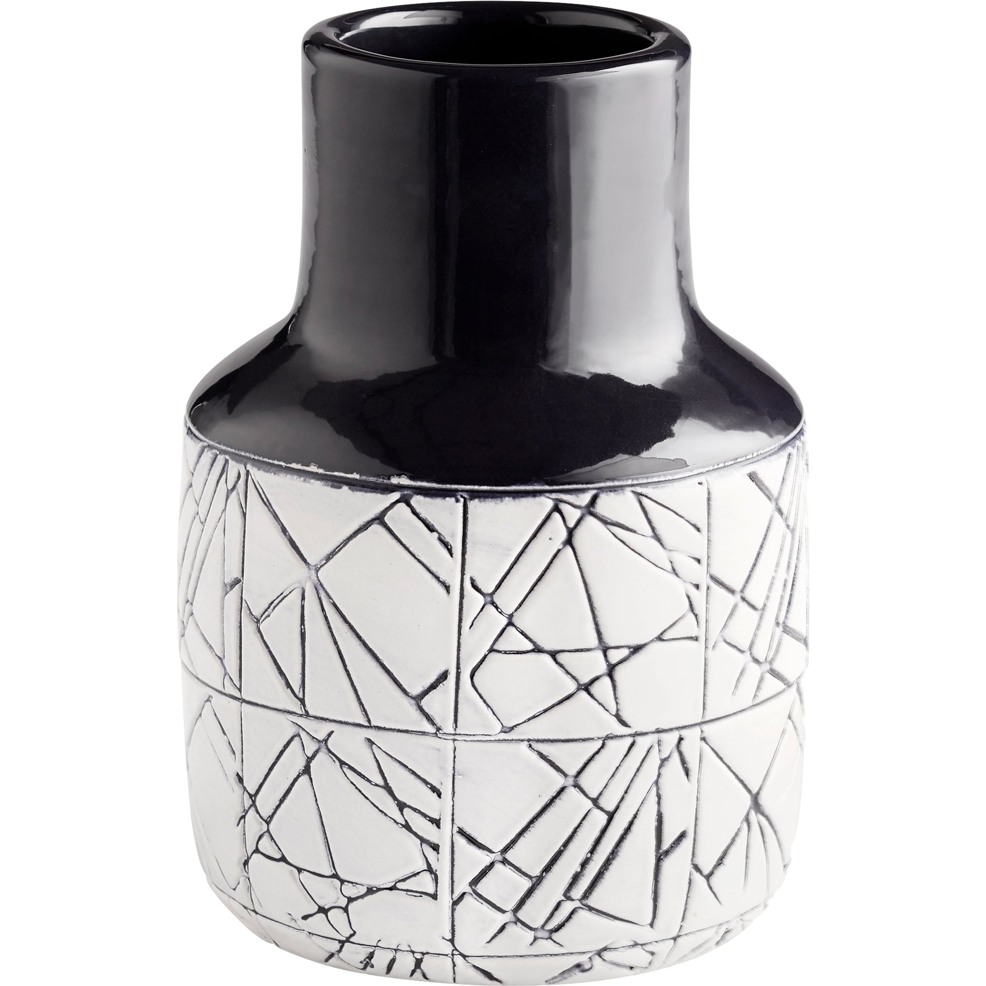 Dark Zenith Vase by Cyan Design in blue, white. Made from ceramic in a modern style.