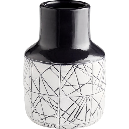 Dark Zenith Vase by Cyan Design in blue, white. Made from ceramic in a modern style.