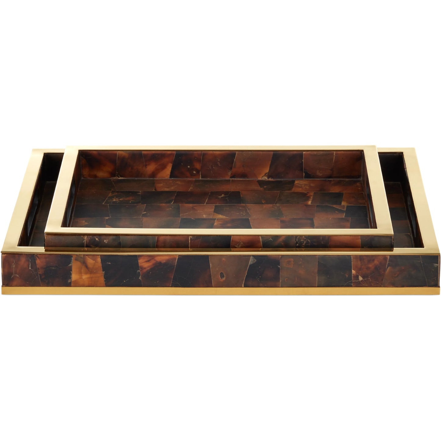 002 SI-2386994 | Additional Silo | Casey Brown Tray Set by Currey and Company in natural, brass. Made from pen shell, stainless steel, wood in a eclectic & global style.