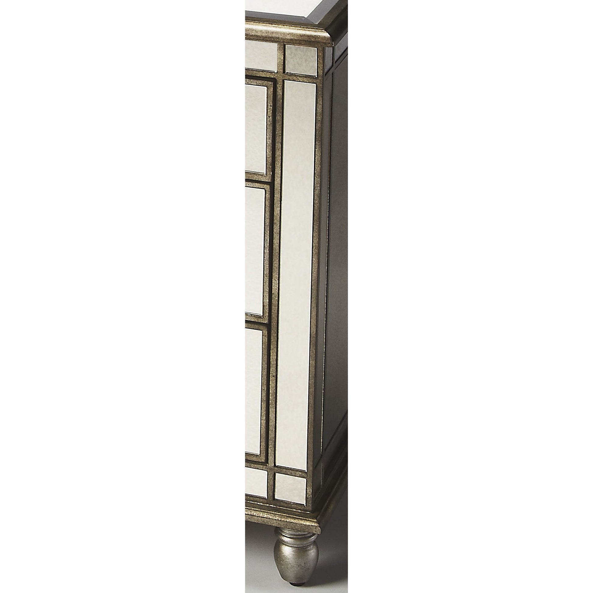 Laflin Mirrored Console Chest by Butler Specialty Company in silver and mirror. Made from poplar solids, mdf, mirrored glass in a transitional style.