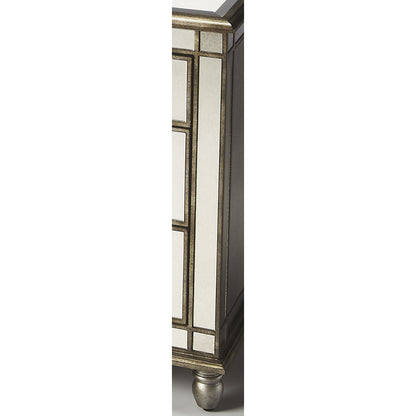 Laflin Mirrored Console Chest by Butler Specialty Company in silver and mirror. Made from poplar solids, mdf, mirrored glass in a transitional style.