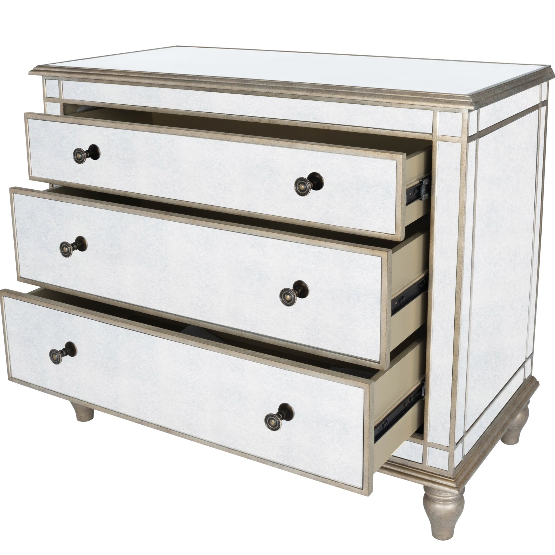 Laflin Mirrored Console Chest by Butler Specialty Company in silver and mirror. Made from poplar solids, mdf, mirrored glass in a transitional style.