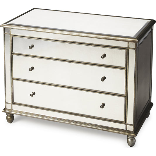 Laflin Mirrored Console Chest by Butler Specialty Company in silver and mirror. Made from poplar solids, mdf, mirrored glass in a transitional style.