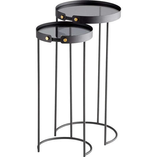 Tall Bow Tie Tables by Cyan Design in graphite. Made from iron, glass in a modern style.