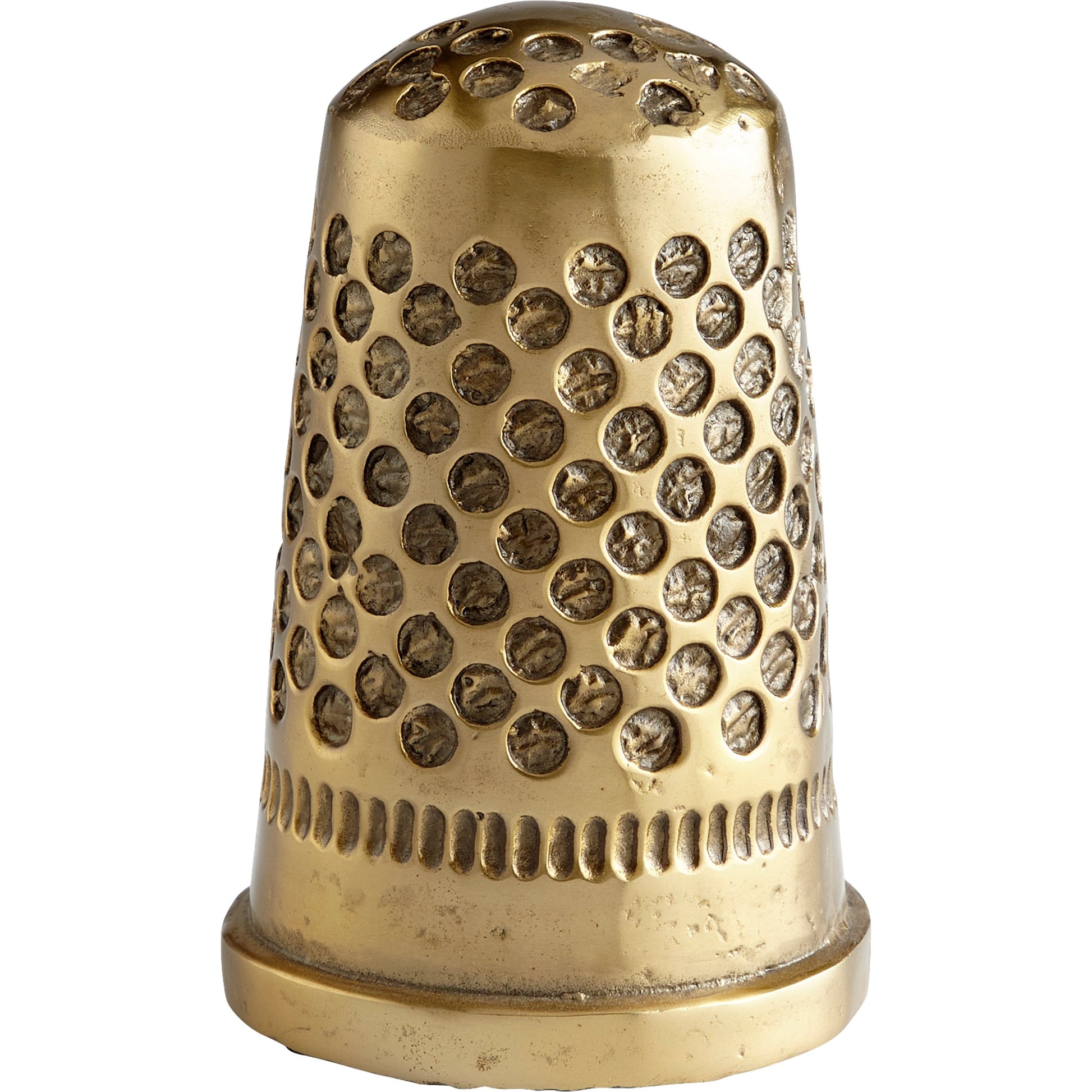 Sewing Thimble Token by Cyan Design in aged brass. Made from iron in a modern style.