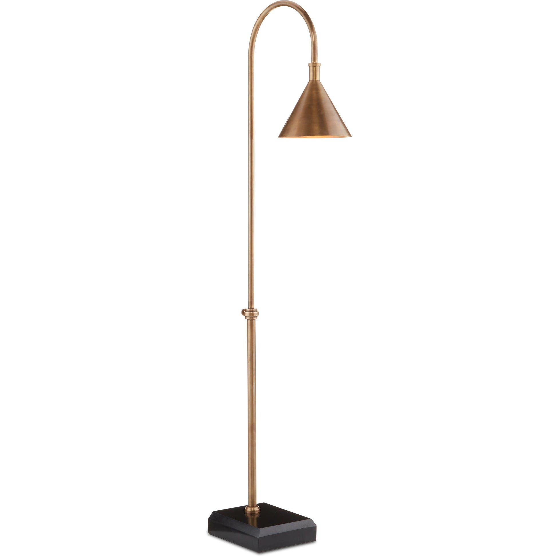 Vision Floor Lamp by Currey and Company in vintage brass, black. Made from brass, granite in a transitional style.