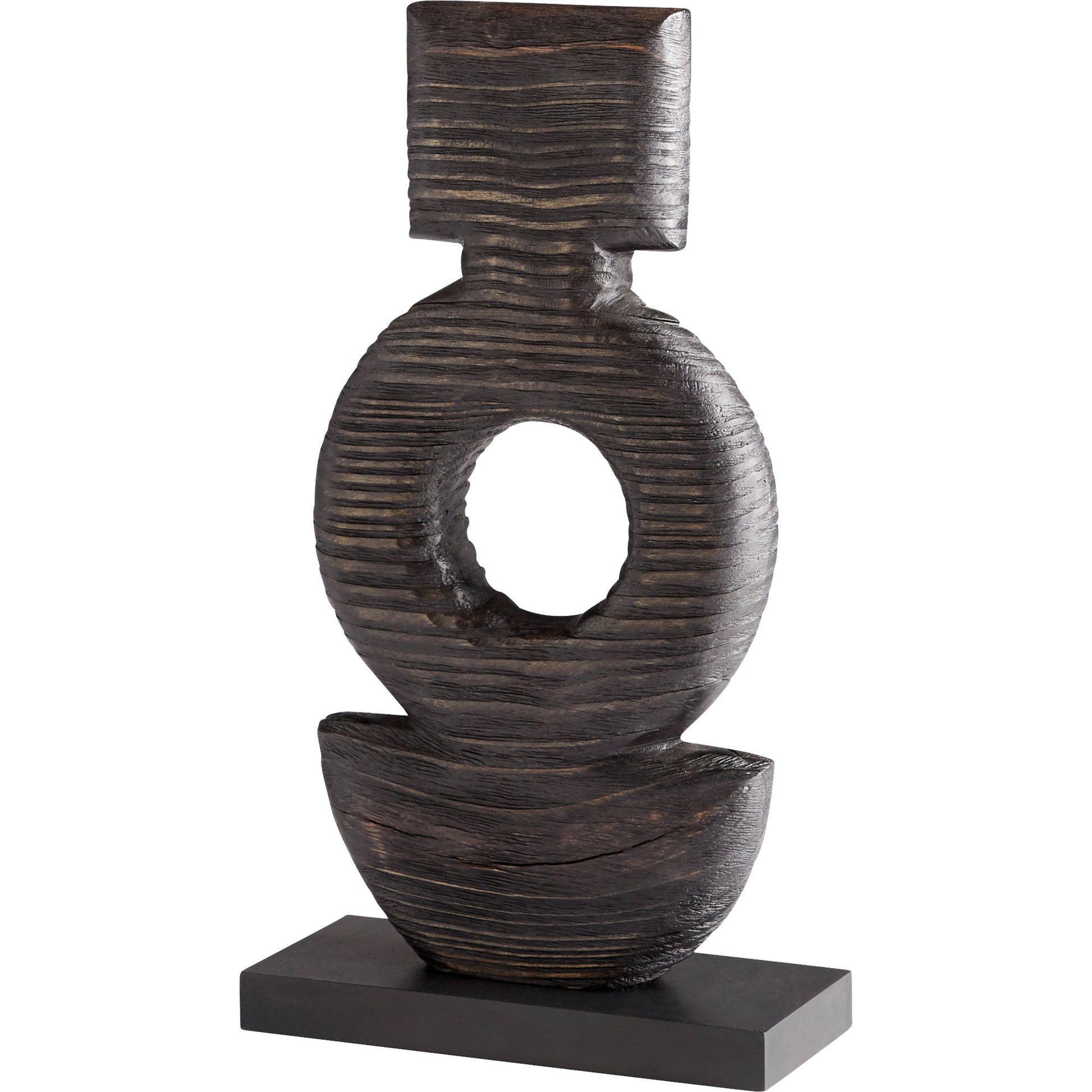 Dark Oval Sculpture by Cyan Design in black. Made from wood in a modern style.