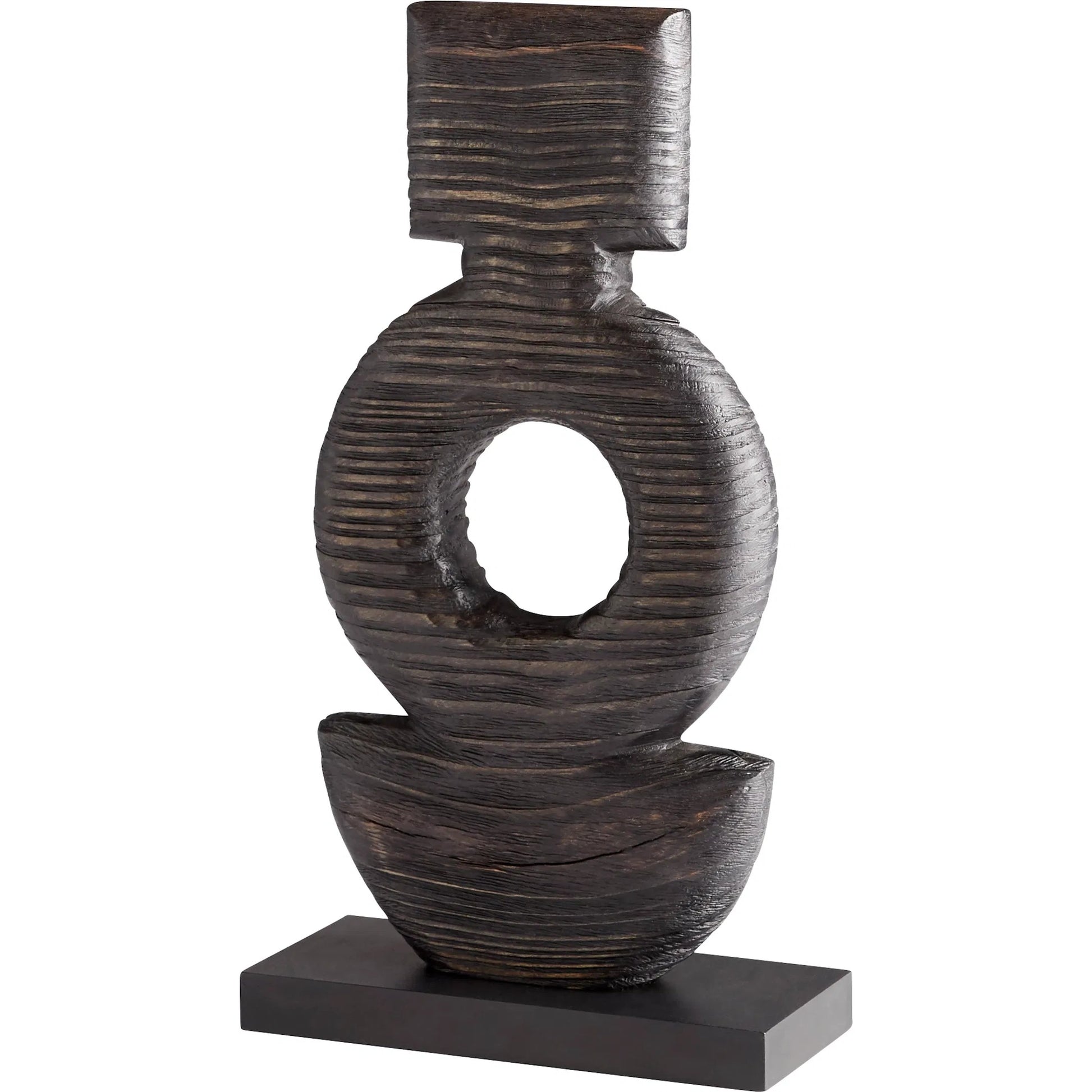 Dark Oval Sculpture by Cyan Design in black. Made from wood in a modern style.