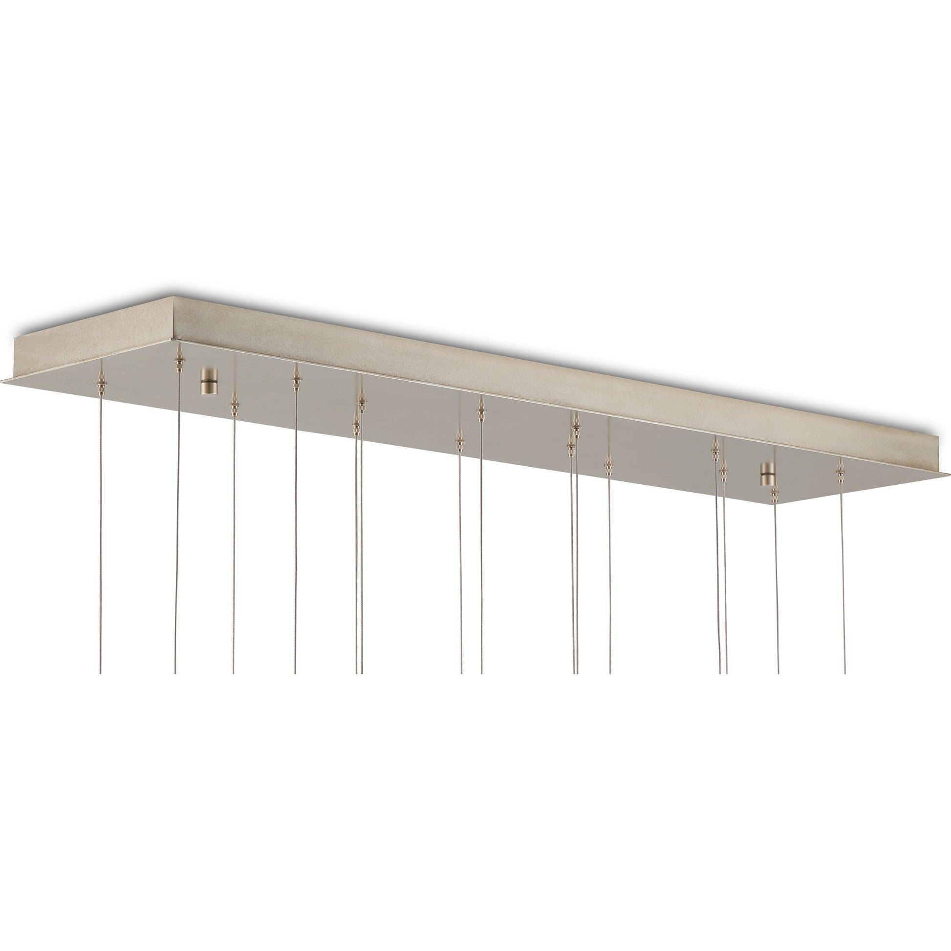 Rame Rectangular 15-LIGHT Multi-Drop Pendant by Currey and Company in copper, silver. Made from antique copper, glass in a transitional style.