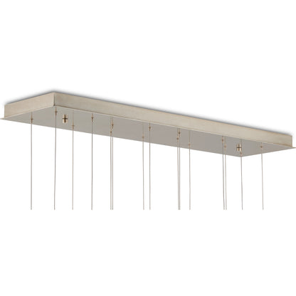 Rame Rectangular 15-LIGHT Multi-Drop Pendant by Currey and Company in copper, silver. Made from antique copper, glass in a transitional style.