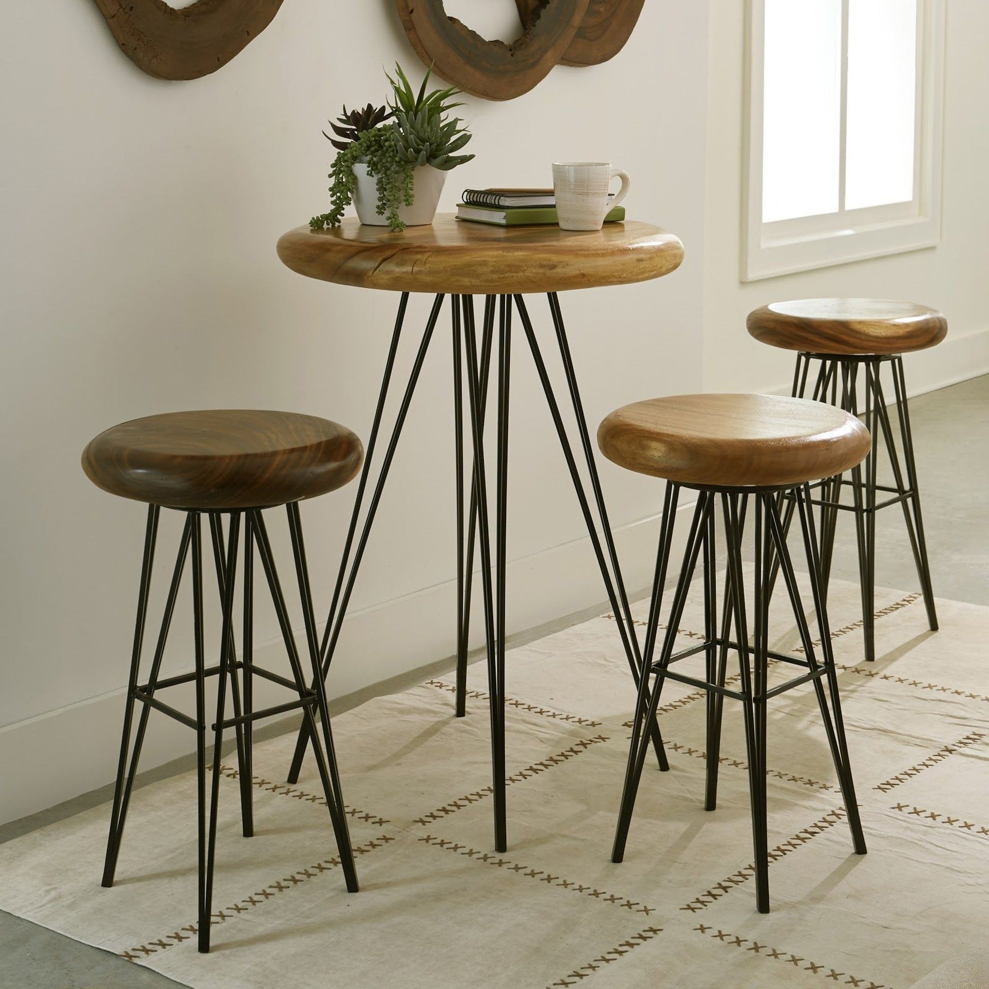 Chamcha Wood Bar Table by Phillips Collection in natural, powder coat. Made from wood in a modern style.