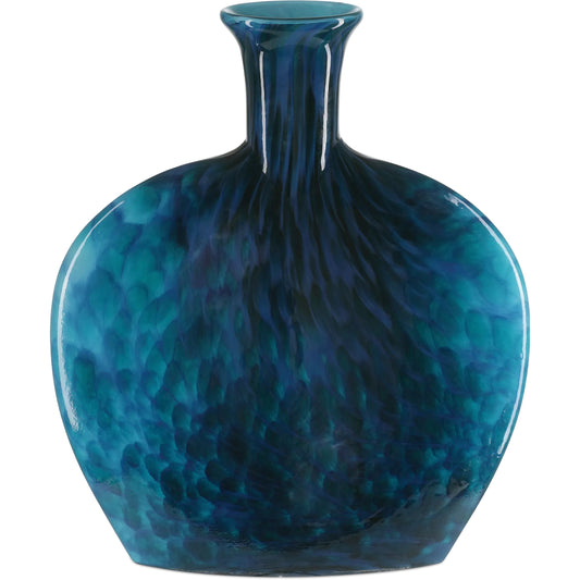 Pavonini Vase by Currey and Company in blue. Made from glass in a unique style.