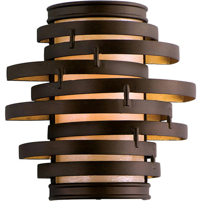 Vertigo Wall Sconce by Corbett in modern silver leaf. Made from hand worked iron in a modern style.