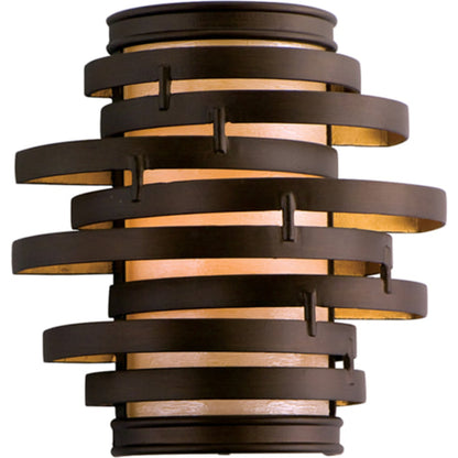 Vertigo Wall Sconce by Corbett in modern silver leaf. Made from hand worked iron in a modern style.