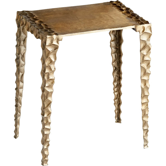 Imprint Side Table by Cyan Design in antique brass. Made from aluminum in a modern style.