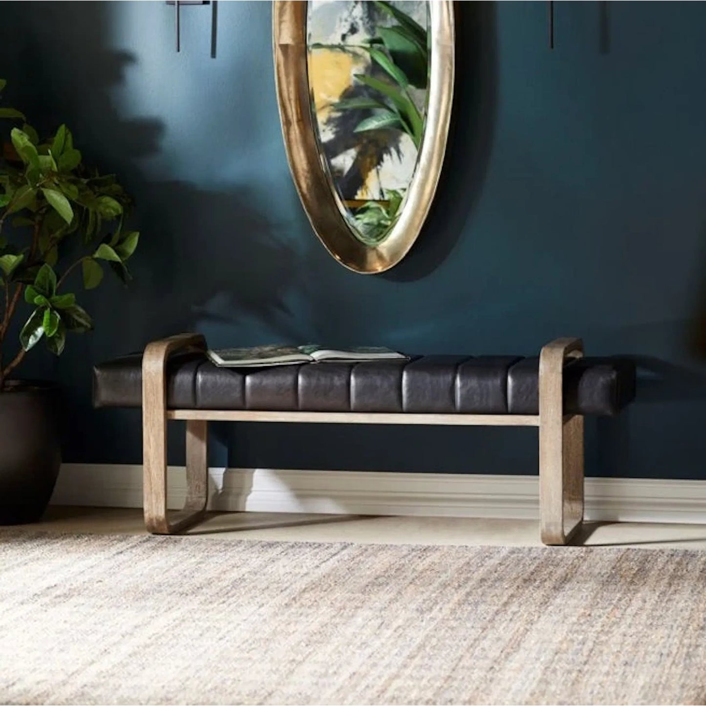 004 SI-1987310 | Lifestyle | Polar Wood Bench by Cyan Design in black. Made from leather in a modern style.