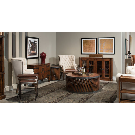 Noble Nesting Tables by Sarreid Ltd. in brown and rustic. Made from wood, leather, iron in a traditional style.