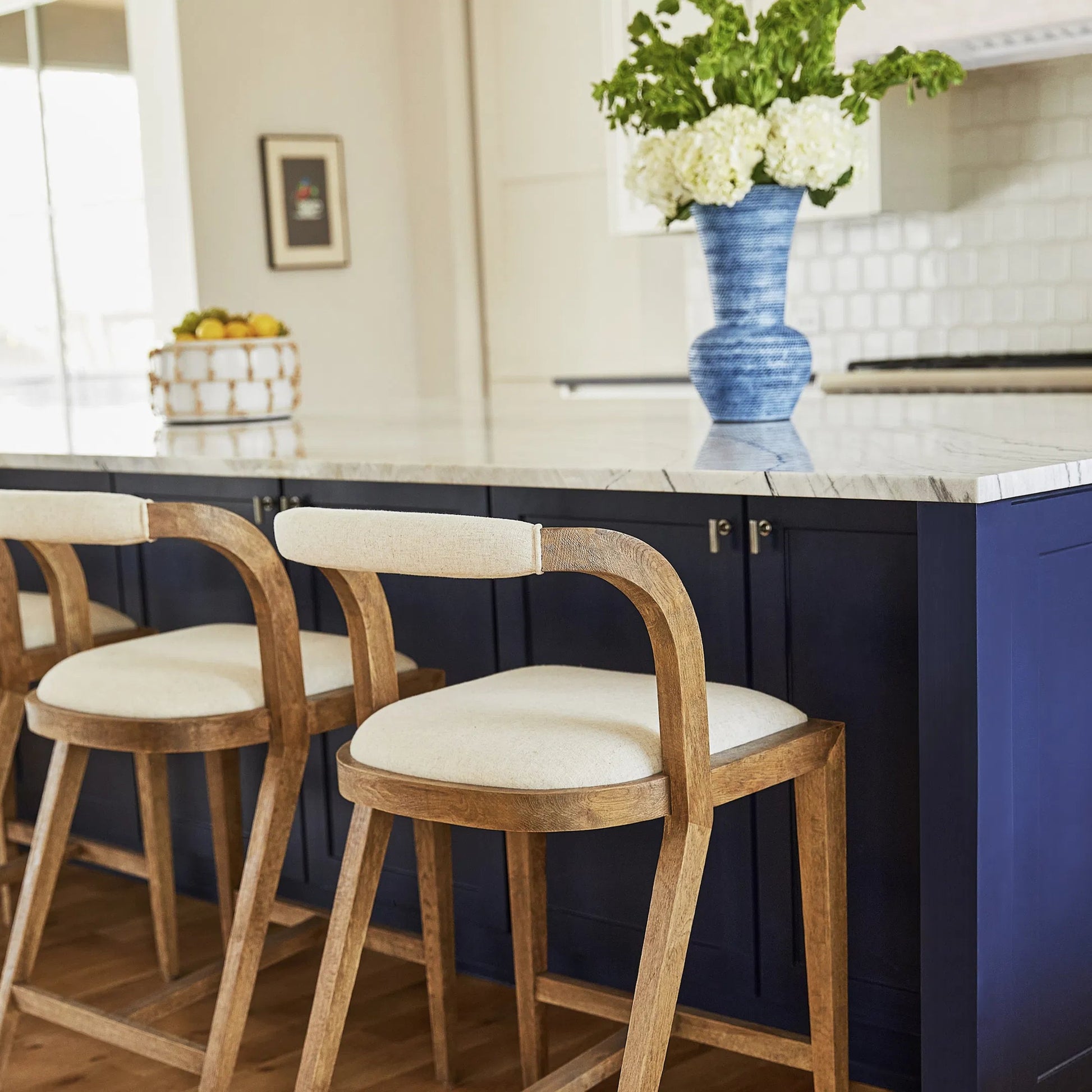Malone Stool by Cyan Design in white - cream. Made from linen, wood in a transitional style.