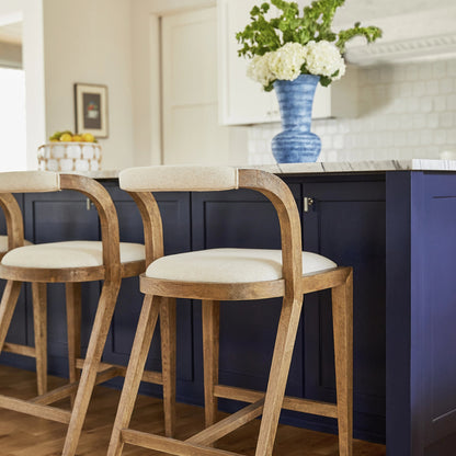 Malone Stool by Cyan Design in white - cream. Made from linen, wood in a transitional style.