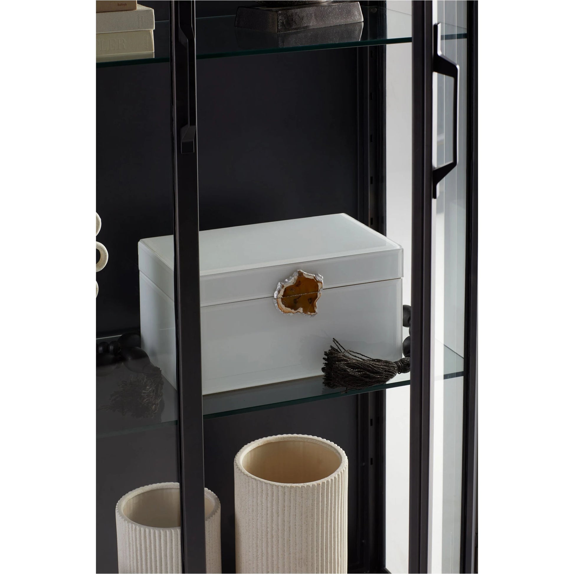 Hosta Cabinet by Cyan Design in black. Made from iron, glass in a modern style.