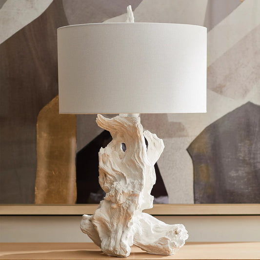 Driftwood Table Lamp by Cyan Design in white. Made from plaster in a modern style.