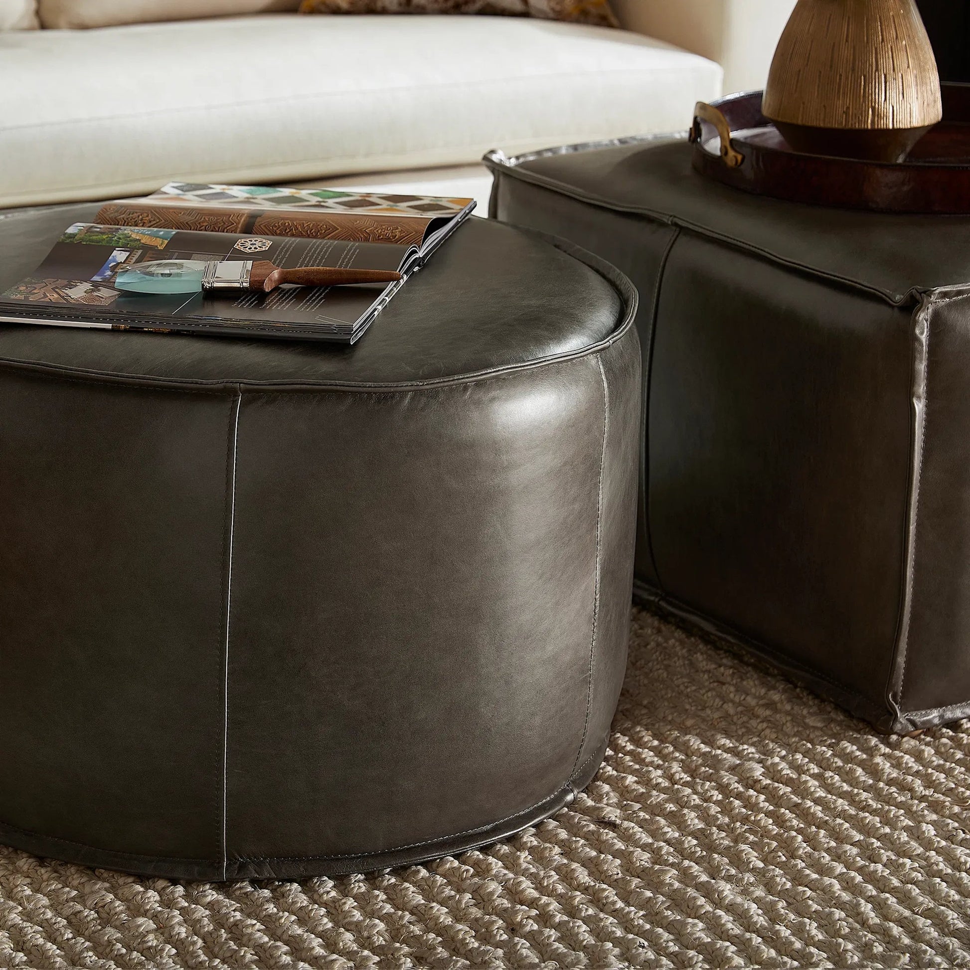 Lusso Square Ottoman by Cyan Design in grey. Made from unique in a traditional style.