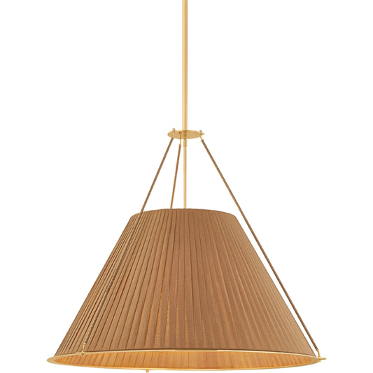 Sunside Chandelier by Hudson Valley in aged brass. Made from textile in a unique style.