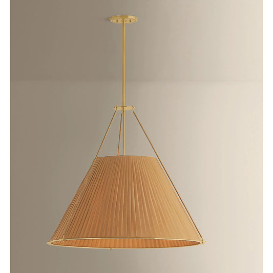 Sunside Chandelier by Hudson Valley in aged brass. Made from textile in a unique style.