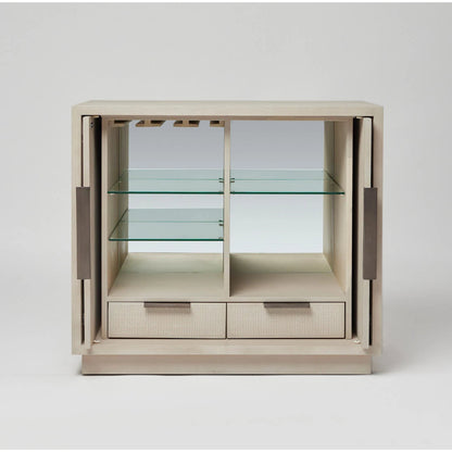 Holmes Bar Cabinet by Interlude Home in cliffside, vintage bronze. Made from oak, rattan, metal in a transitional style.