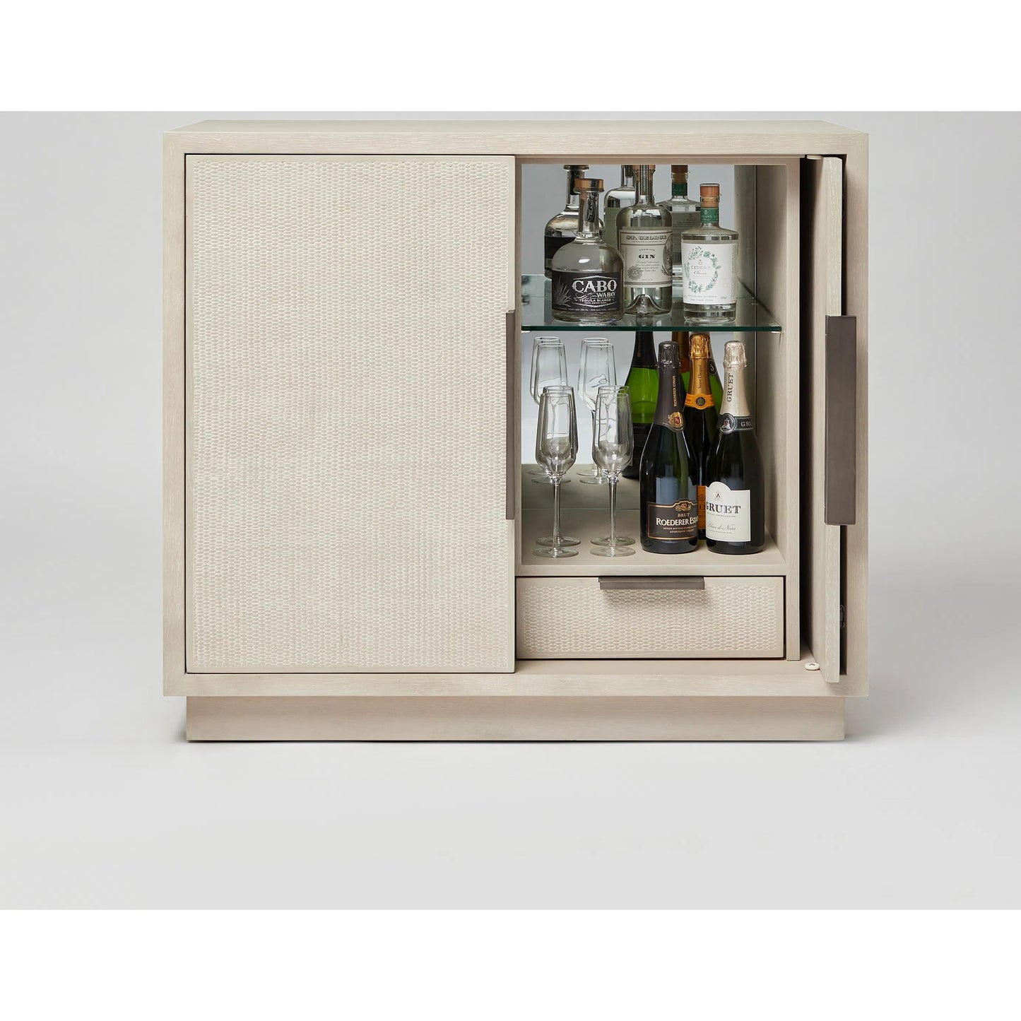 006 SI-2531111 | Additional Silo | Holmes Bar Cabinet by Interlude Home in cliffside, vintage bronze. Made from oak, rattan, metal in a transitional style.