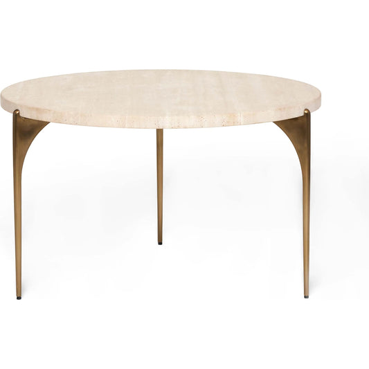 Richmond Large Side Table by Interlude Home in raw travertine, golden bronze. Made from marble, metal in a unique style.