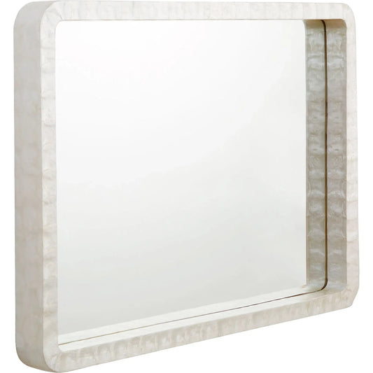 Triton Mirror by Cyan Design in white. Made from wood, mirrored glass, laminated capiz in a modern style.