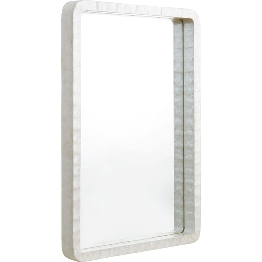 Triton Mirror by Cyan Design in white. Made from wood, mirrored glass, laminated capiz in a modern style.