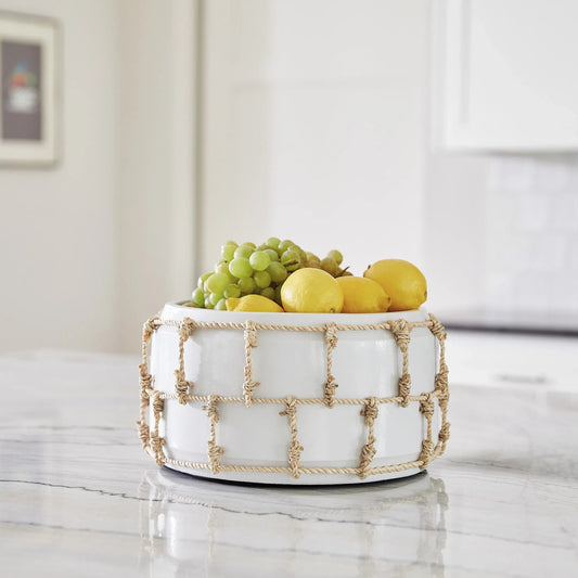 Antrea Bowl by Cyan Design in white. Made from earthernware, jute in a rustic style.