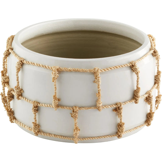 Antrea Bowl by Cyan Design in white. Made from earthernware, jute in a rustic style.