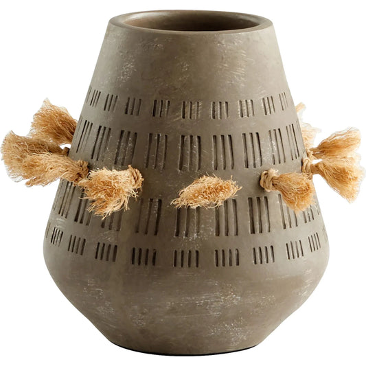 Retting Vase by Cyan Design in textured grey. Made from earthernware, jute in a modern style.