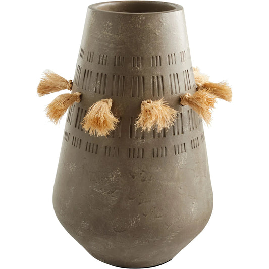 Retting Vase by Cyan Design in textured grey. Made from earthernware, jute in a modern style.
