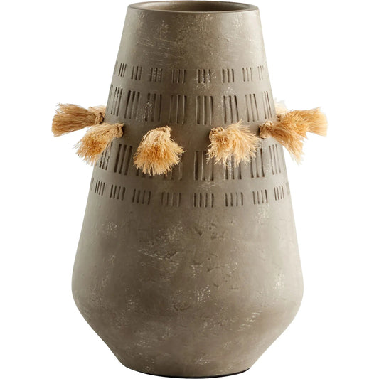 Retting Vase by Cyan Design in textured grey. Made from earthernware, jute in a modern style.