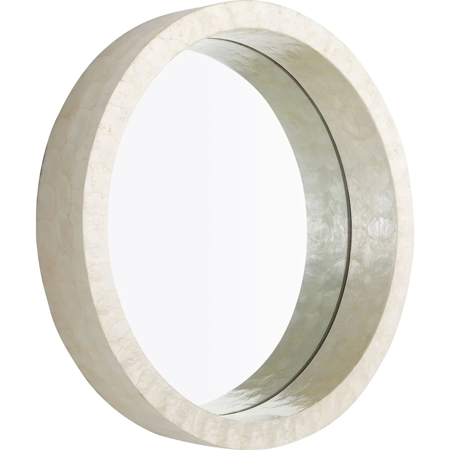 001 SI-1987431 | Primary Silo | Triton Round Mirror by Cyan Design. Made from capiz, wood, mirrored glass in a modern style.