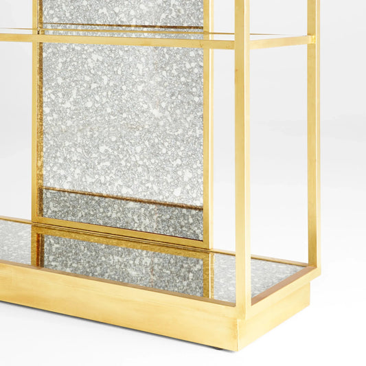 Etagere by Cyan Design in gold leaf, antique mirrored glass. Made from iron, glass in a modern style.